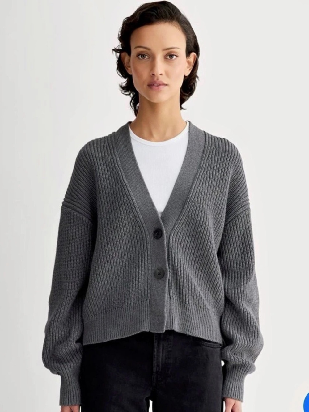 Everlane The Boxy Cardigan in Everyday Cotton Gray Cardigan XS
